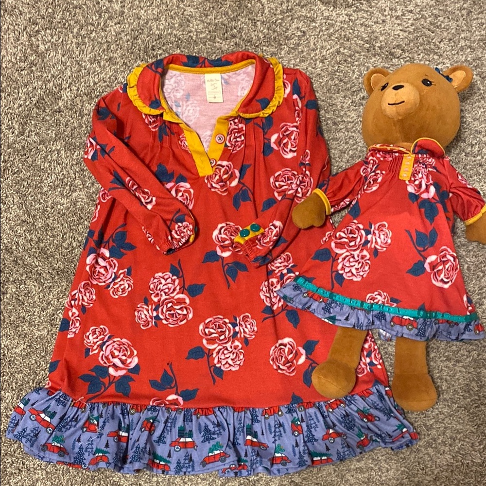 Matching Red Floral Dress Set